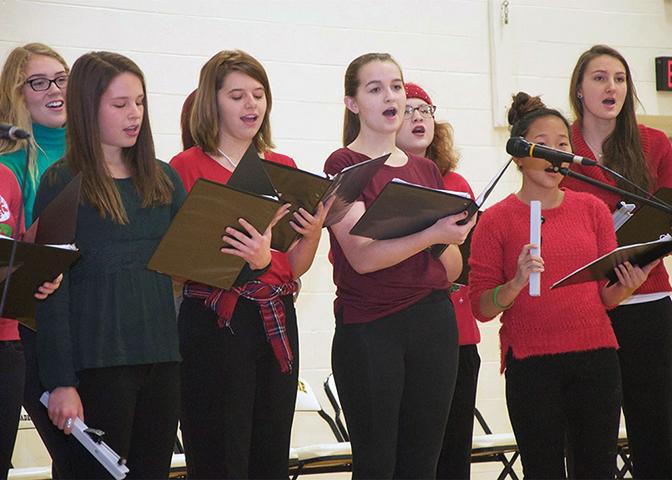 The Panda Tones signing group at a practice at Notre Dame Academy catholic all-girls school in Covington, Northern Kentucky.