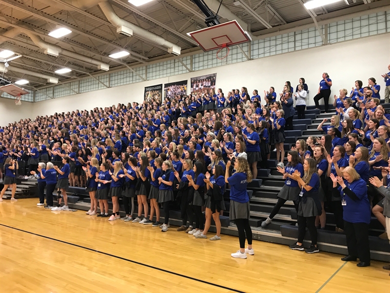 School function taking place in the gym on campus of Notre Dame Academy Catholic all girls school in Northern Kentucy.