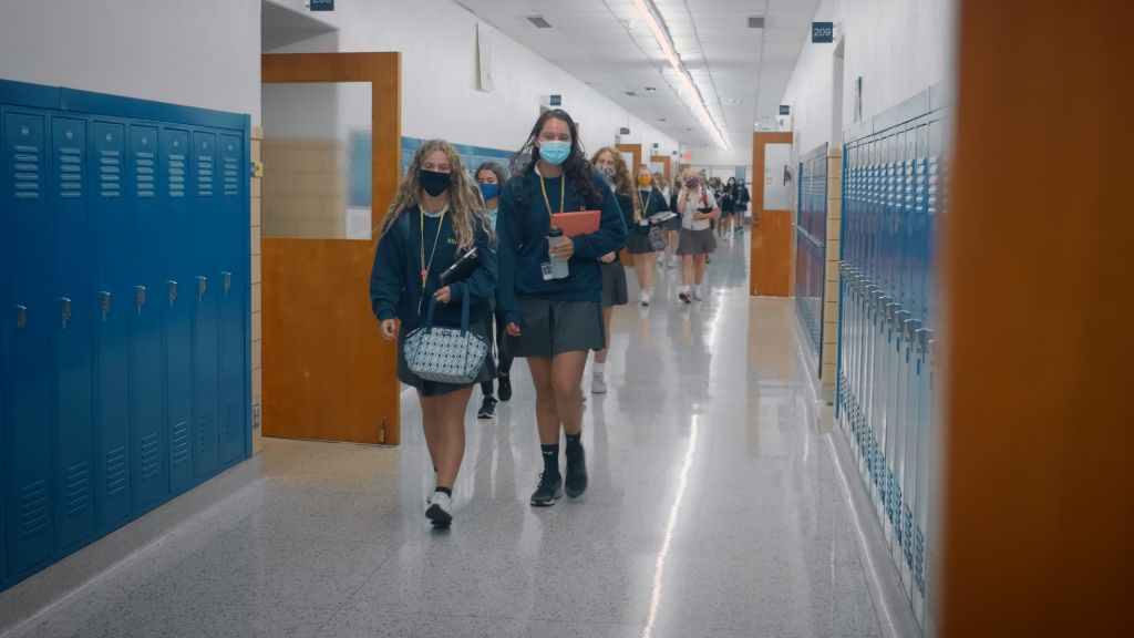 Students walking down the hallways in between classes at the Notre Dame Academy catholic all-girls school in Covington, Northern Kentucky.