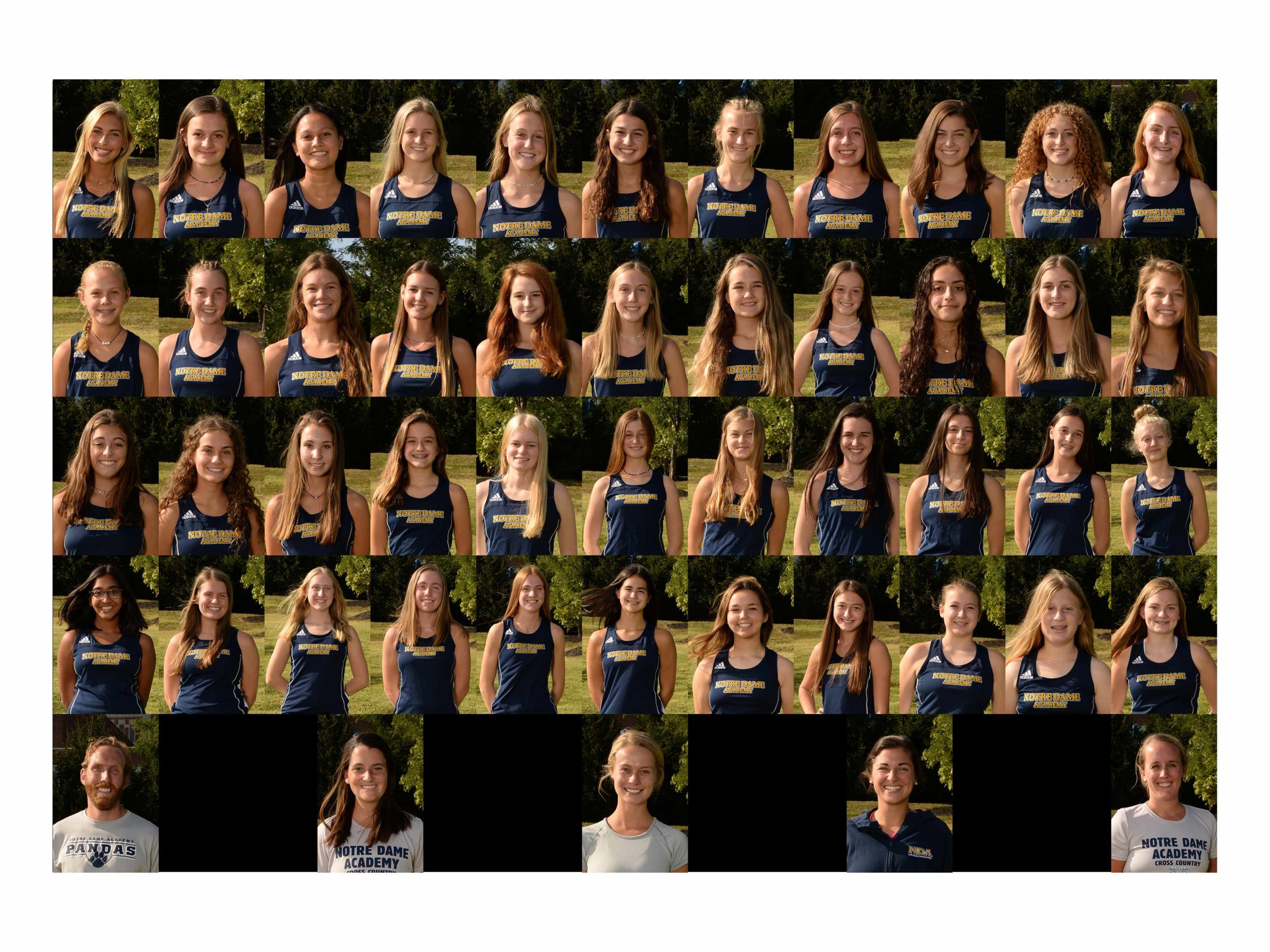 2020 Cross Country team photo, at the Notre Dame Academy catholic all-girls school in Covington, Northern Kentucky.