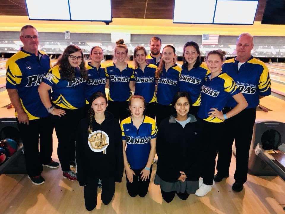 2017-2018 Varsity bowling team at the Notre Dame Academy catholic all-girls school in Covington, Northern Kentucky.