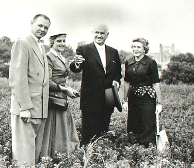 May 1956 Conrad Hilton visits the future site of Notre Dame Academy catholic all-girls school in Covington, Northern Kentucky