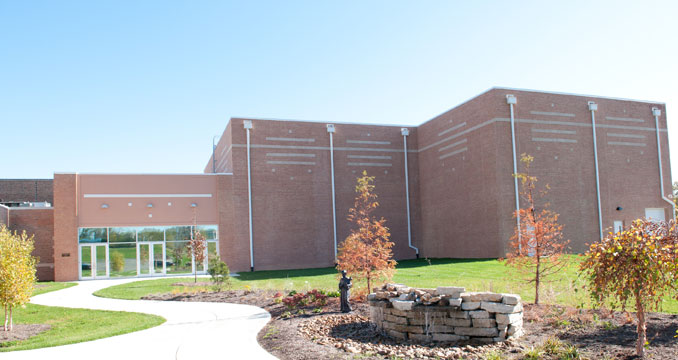 A view of the theater building from outside at Notre Dame Academy catholic all-girls school in Covington, Northern Kentucky.